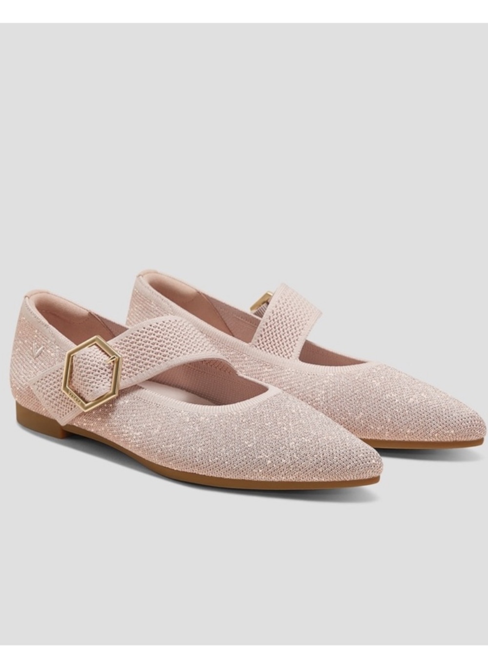Vivaia Pointed Toe Mary Jane Flats (Maria) in Rose Gold